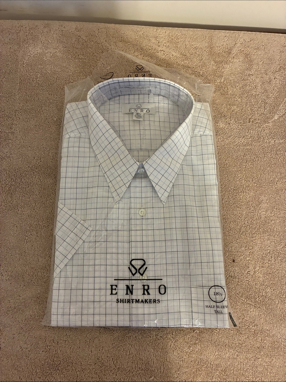 ENRO size 18.5 Men’s White Dress Shirt with Blue Windowpane Check - Picture 1 of 3